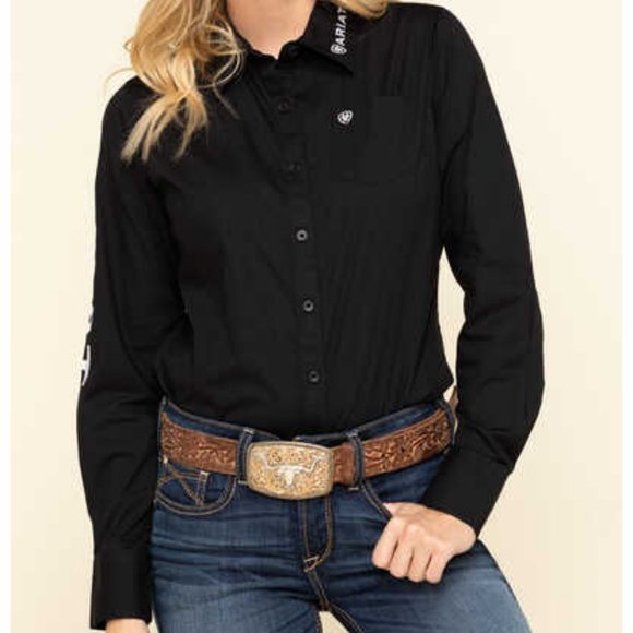Ariat Tops - Ariat Women's Black Kirby Stretch Logo Long Sleeve Button Down ~ Size Medium